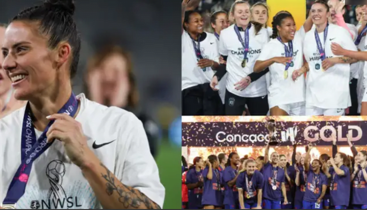Studio host Ali Krieger hilariously ambushed by ex-Gotham FC teammates Midge Purce and Jenna Nighswonger during USWNT W Gold Cup title celebrations