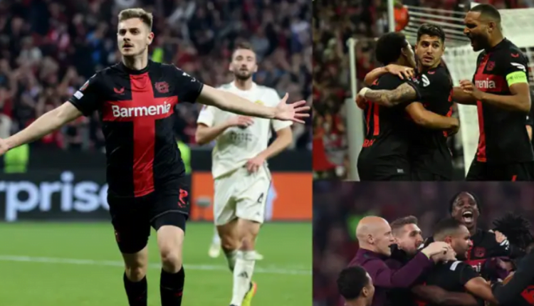 The Treble is on: Xabi Alonso's Bayer Leverkusen leave it late to advance to Europa League final with aggregate win over Roma while extending unbeaten streak to 49 games - surpassing Benfica's 59-year record