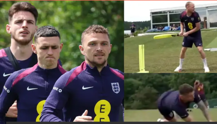 Kieran Trippier fantastic catch off Declan Rice bowling highlights England cricket match during Euro 2024 downtime
