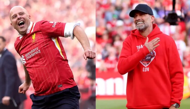Arne Slot explains why he sang Jurgen Klopp's name and heaped praise on ex-Liverpool boss after guiding Reds to Premier League title win